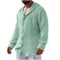 thumbnail image 6 of Wovilon Summer Casual Relaxed Fit Hooded Button Down Shirt for Men, Lightweight Textured Long Sleeve Top with Drawstring Hood, Versatile Vacation Outdoor Outfit, 6 of 8