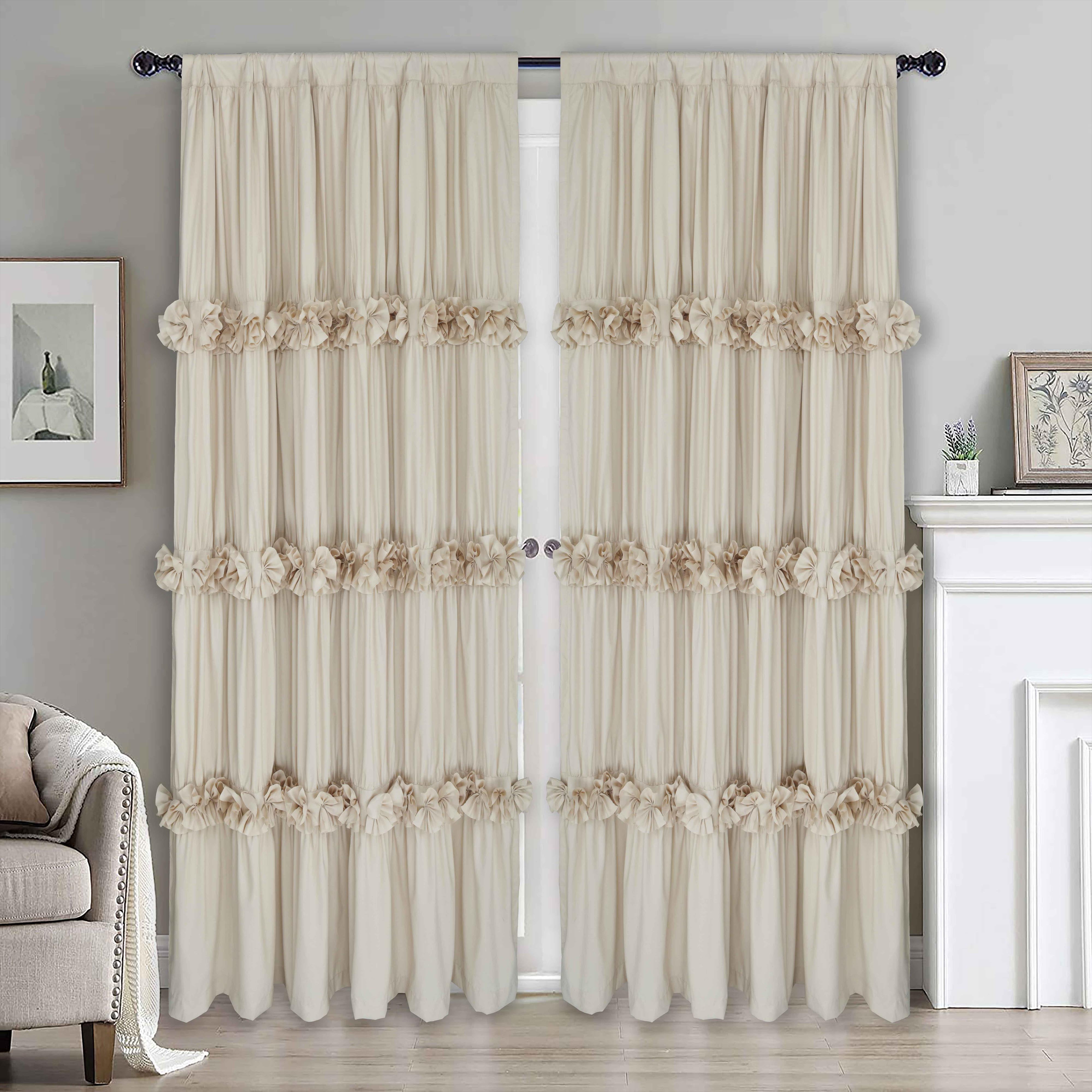 HIG Uptown Modern Camel Solid Print Geometric Rod Pocket Blackout Curtains, 54" x 84" (2 Panels)