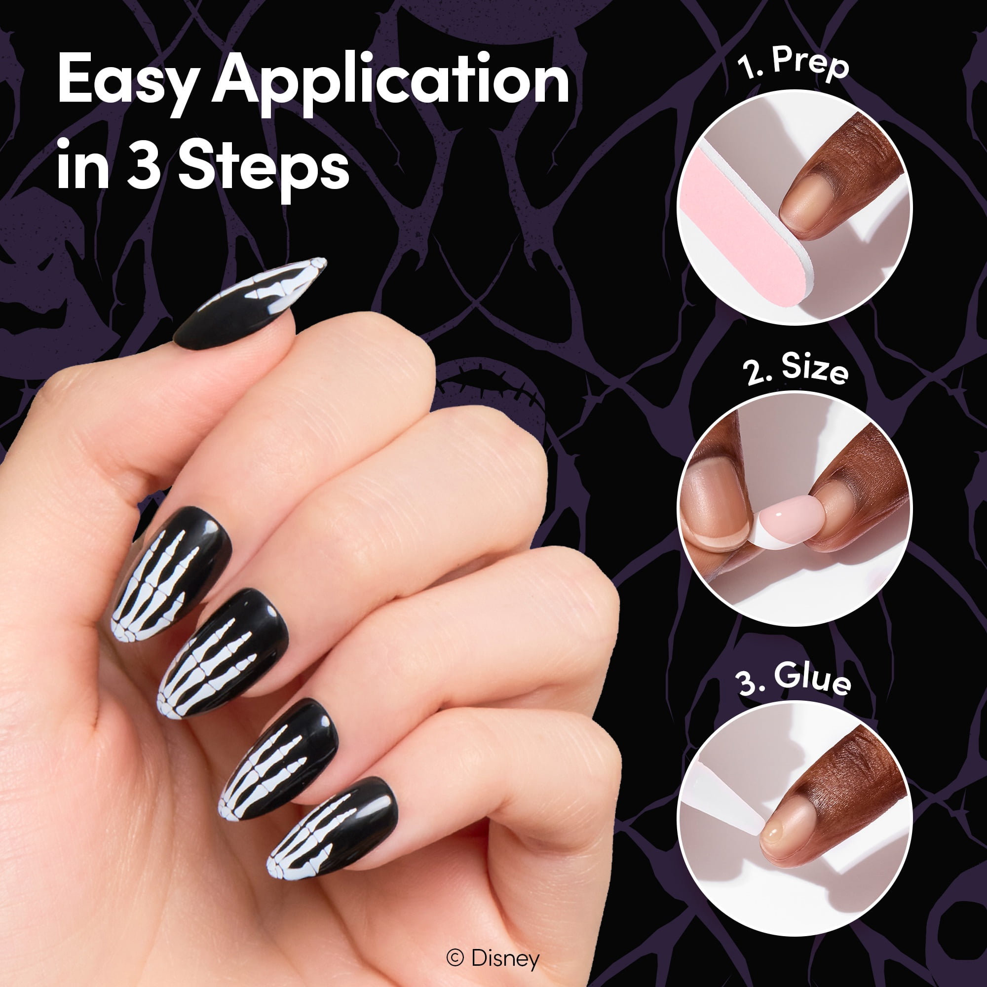 DIGI by Glamnetic x Nightmare Before Christmas Short Almond Press-on Nails, Bone Daddy, 24 Pieces