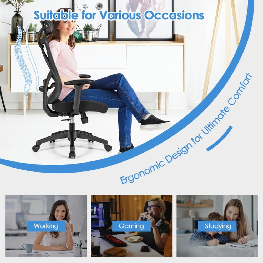 Demi Bonn High Back Mesh Executive Office Chair with Adjustable Lumbar Support, Rolling Work Computer Desk Chair, Black