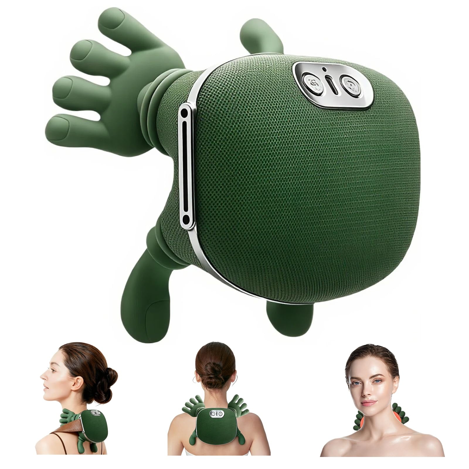 Heated Shoulder Neck Back Massager with Simulated Hand Fingers, Deep Tissue Pain Relief Massage Device, Green