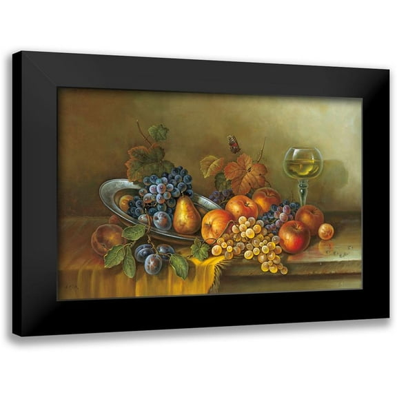Pila 14x10 Black Modern Framed Museum Art Print Titled - FRUITS AND A GLASS OF WINE