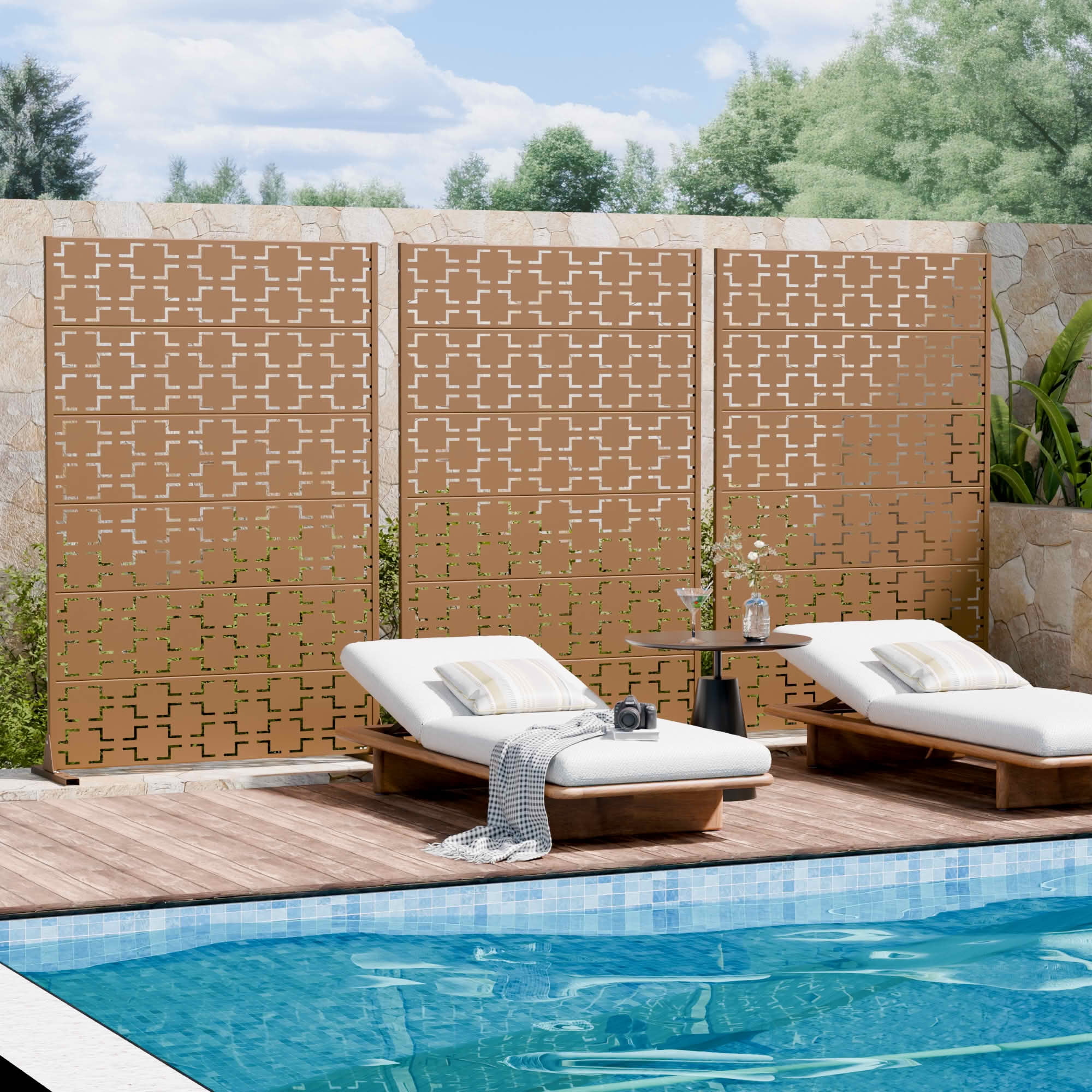 MAYEERTY 72x47 Brown Double-sided Outdoor Natural Privacy Panel Screen, 6 Piece Set Natural Folding Divider for Backyard and Garden