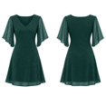 thumbnail image 4 of Zorvyno Women Solid Color Mini Cocktail Dress V-Neck Ruffle Half Sleeve Casual Party Dress for Wedding Guests, 4 of 8