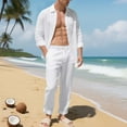 thumbnail image 6 of Aofany Men's 2 Piece Outfits Linen Set Solid Turndown Collar Long Sleeve Button Shirts and Drawstring Elastic Wais Pants Casual Beach Outfits, 6 of 8
