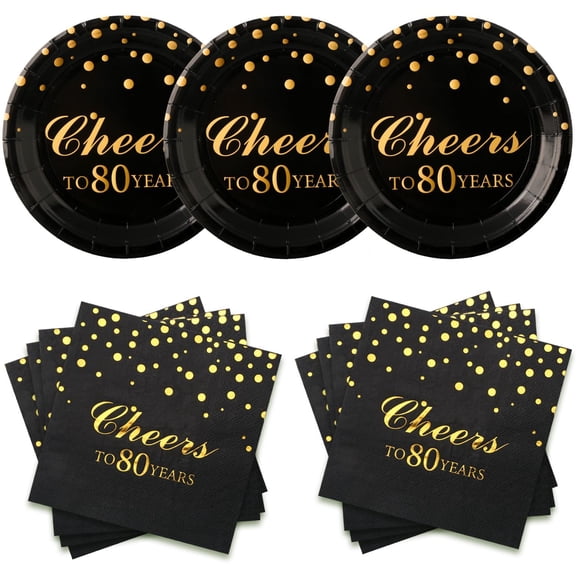Pandecor Birthday Party Plates and Napkins Party Supplies,Disposable Birthday Party Decorations Set Serve up to 20 Guests (80 years old)