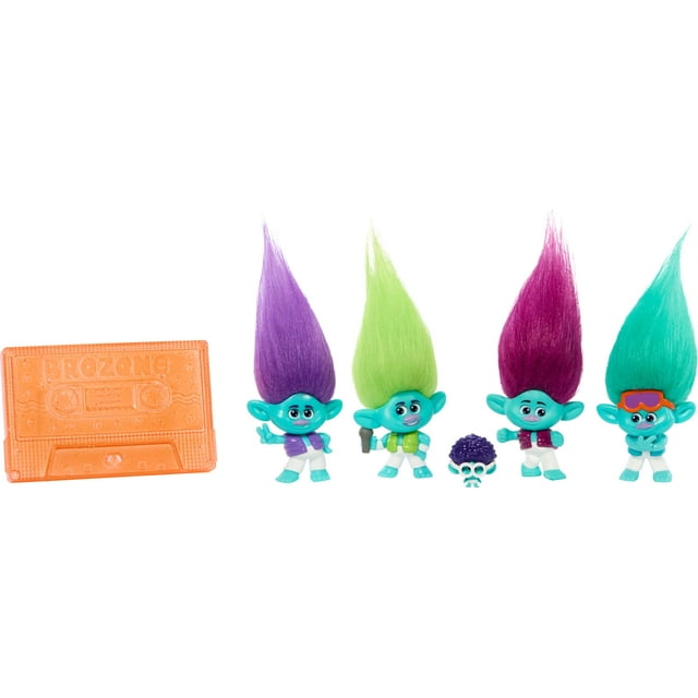 Mattel DreamWorks Trolls Band Together BroZone On Tour Set with 5 Small Dolls & Tape Cassette Stand, Collectible Toy Inspired by the Movie