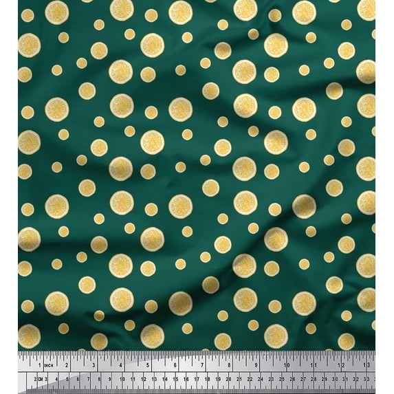 Soimoi Modal Satin Fabric Lemon Slice Shirting Print Fabric by The Yard 42 Inch Wide