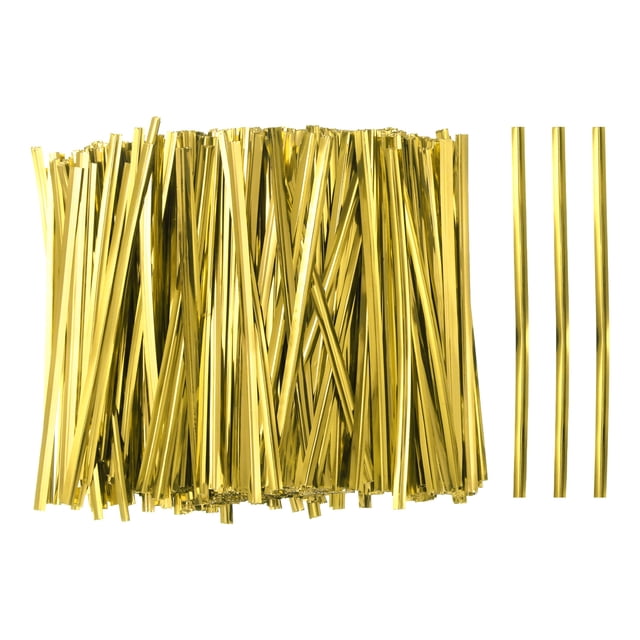 Uxcell 800Pcs Bag Twist Ties 4" Plastic Twist Ties Wire Cable Ties for Party Bread, Gold Tone