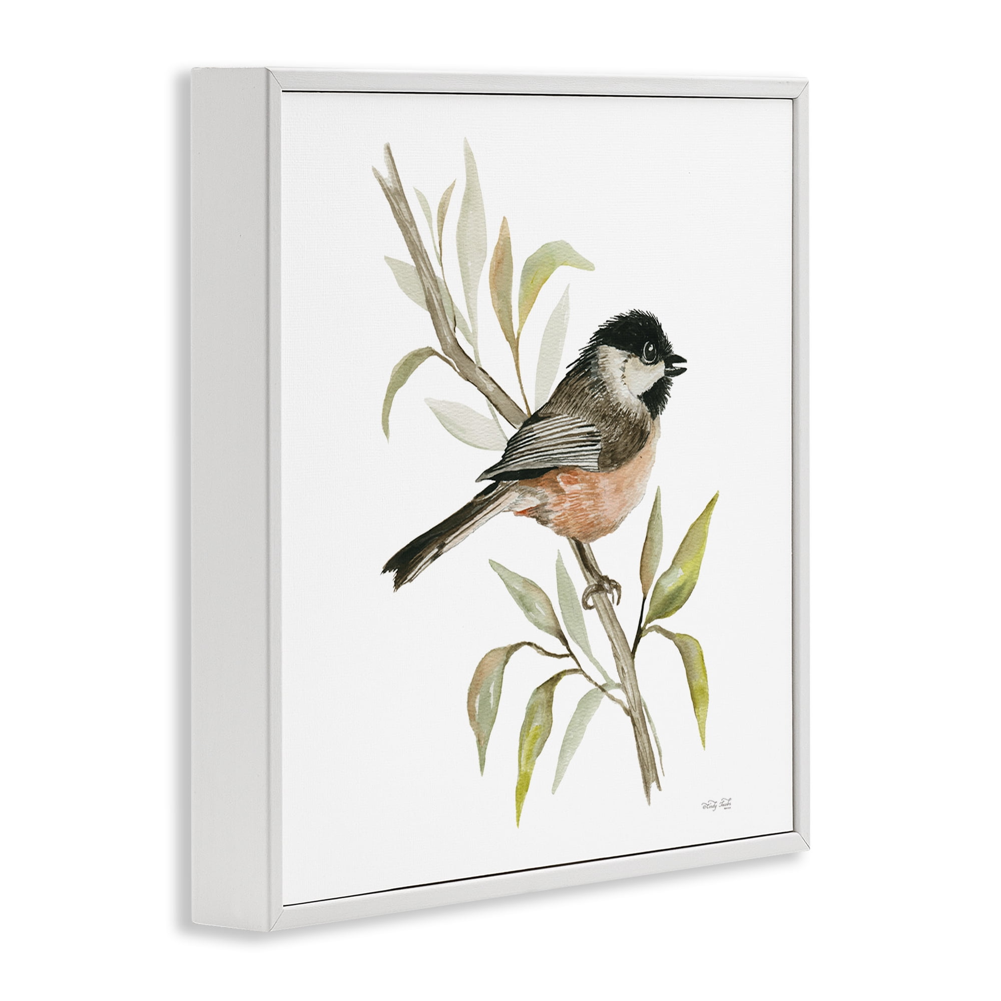 Stupell Industries Sparrow on Branch Animals & Insects Painting White Framed Art Print Wall Art, 24 x 24