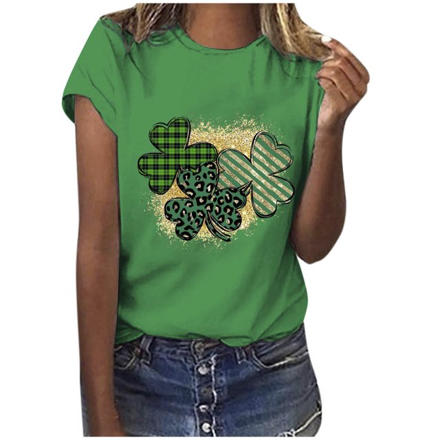 TopLLC St. Patrick's Day Patricks Day Chemises pour Femmes Hauts de Sarrau St Patricks Day Mode pour Dames St. Imprimé Léopard Manches Courtes Col Rond Chemise Femme Décontractée Ample