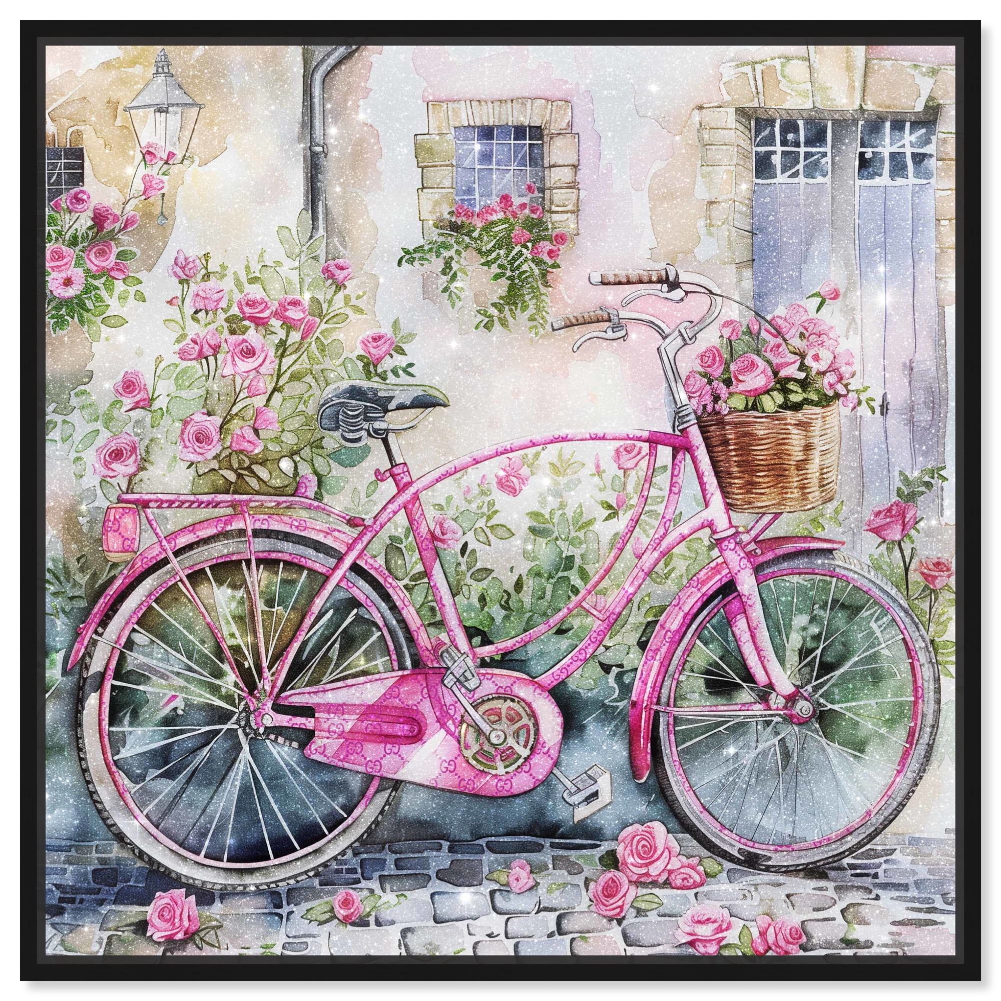 Glam Bike Chic Farmhouse Canvas Wall Art by Art Remedy, Black Floater Frame, 12"x12"