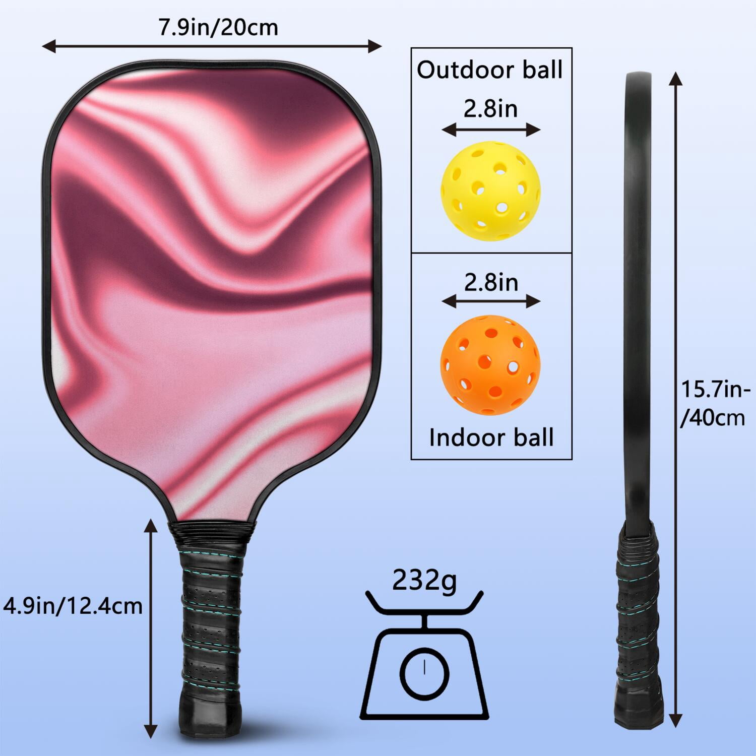 Pickleball Paddles Set Of 1, Fiberglass Surface, Fluid Smoke Aurora Art Style, 1 Paddle, 2 Balls & Bag