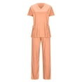thumbnail image 6 of Cavosen Nurse Scrubs Uniform Womens Sets Orange 2 Piece Outfit with Pocket Stretch Soft Workwear Short Sleeve V-Neck Long Pants Nurse Uniform Solid Loungewear Comfortable 2XL, 6 of 8