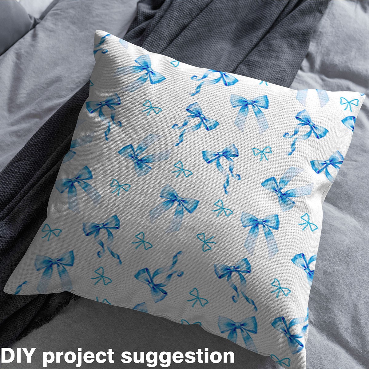 Homewish Kawaii Blue Ribbon Fabric by the Yard 1 Yard for Kids, Cute Princess Bowknot Room Decor Fabric by the Yard, Cartoon Bow Theme Sewing Fabric, Breathable Home Decor