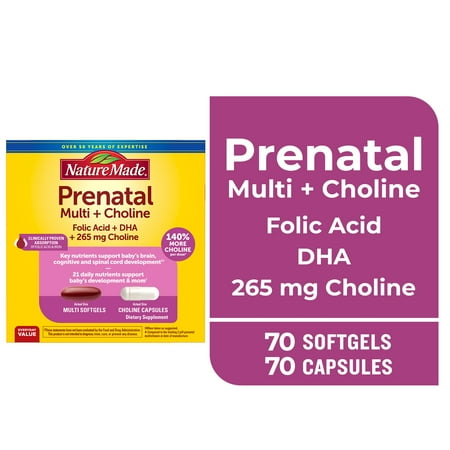 Nature Made Prenatal Vitamins Softgels + Choline Supplement Capsules, 70 Count