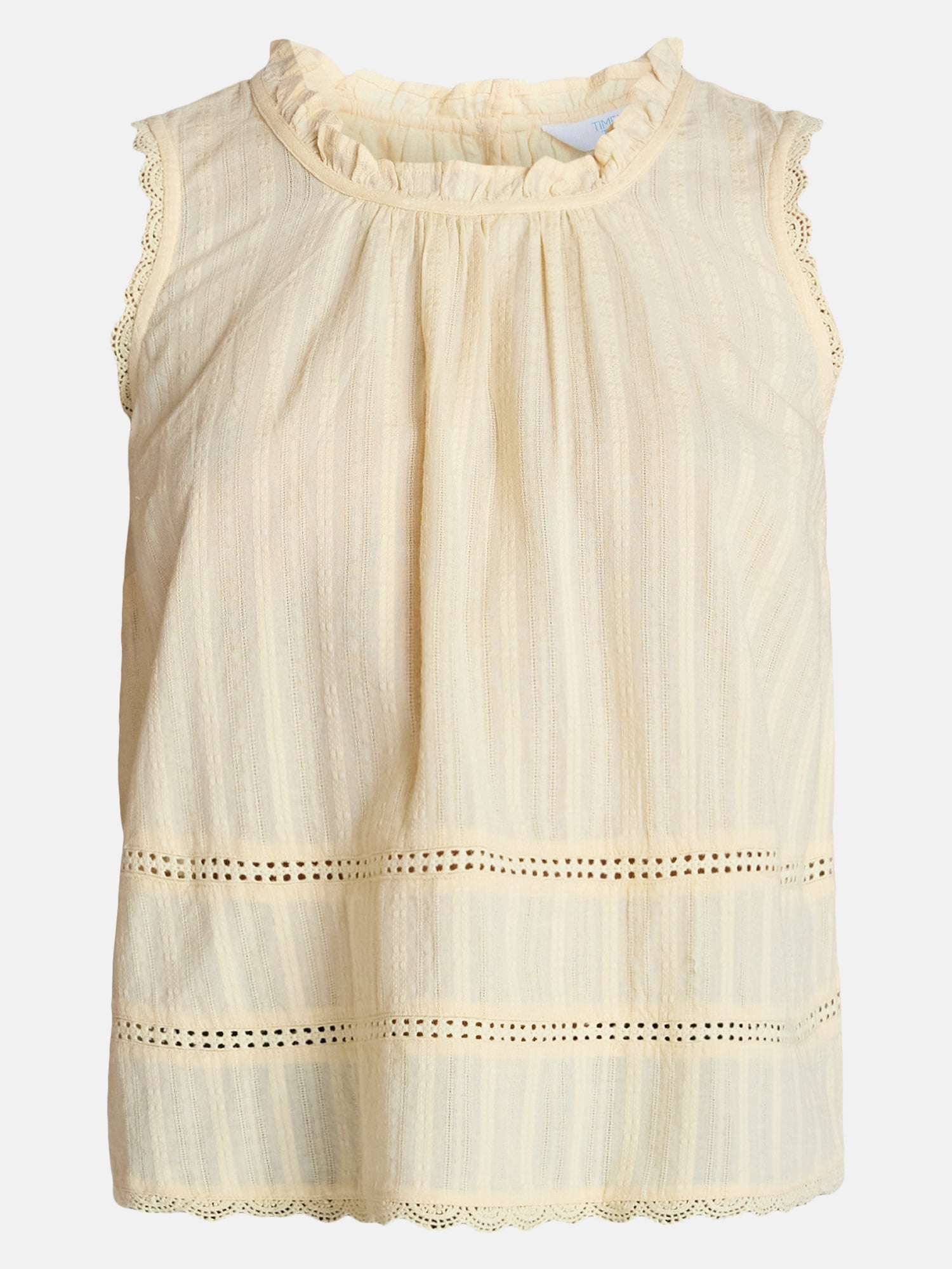 Time and Tru Women's Lace and Ruffle Cotton Tank Top, Sizes XS-XXXL
