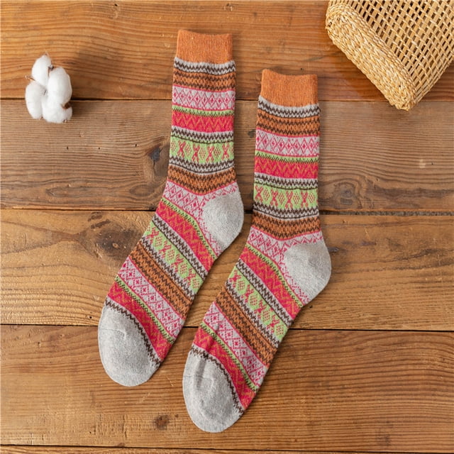 Calcetines gruesos de lana para mujer, hasta media pantorrilla, con bloques de color para otoño e invierno.