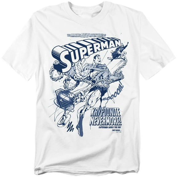 Popfunk Superman Comic Break Through Unisex Adult T Shirt, White, X-Large