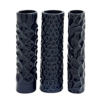 DecMode 3"W, 12"H Dark Blue Ceramic Vase with Varying Patterns, Set of 3
