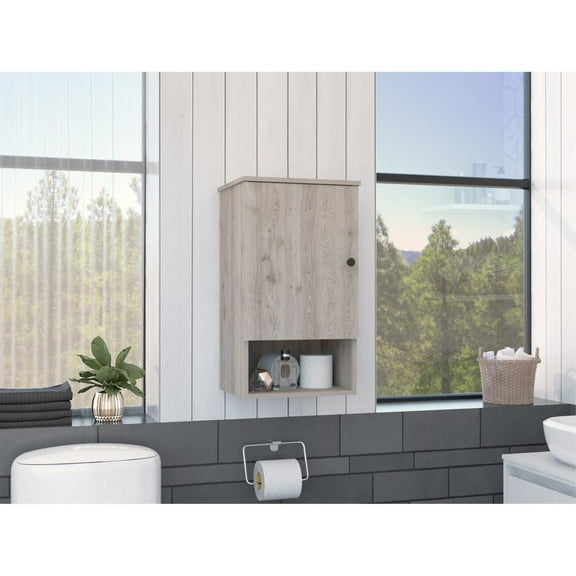 Depot E-Shop Arya Medicine Cabinet With 2 Internal Shelves, Single Door, And Open Shelf, Light Gray