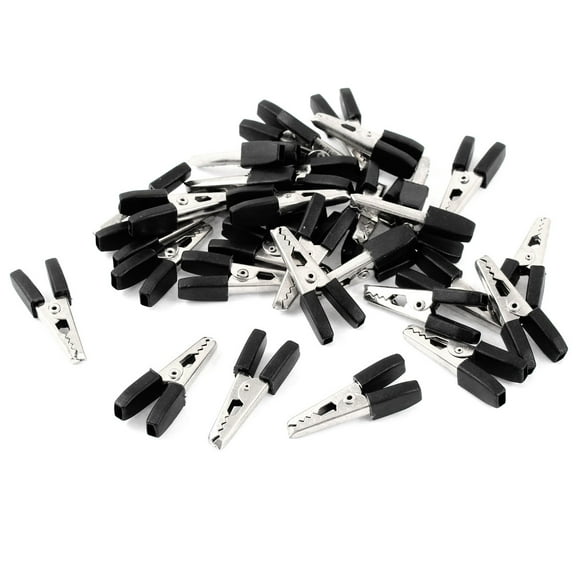 Unique Bargains Black Nonslip Grip Insulated Test  Crocodile Alligator Clips 35mm 30 Pieces