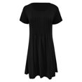 thumbnail image 3 of Tshirt Dress Women Summer Short Sleeve Round Neck A Line Front Pleated Casual Mini Dresses T Shirt Dresses for Women, 3 of 6