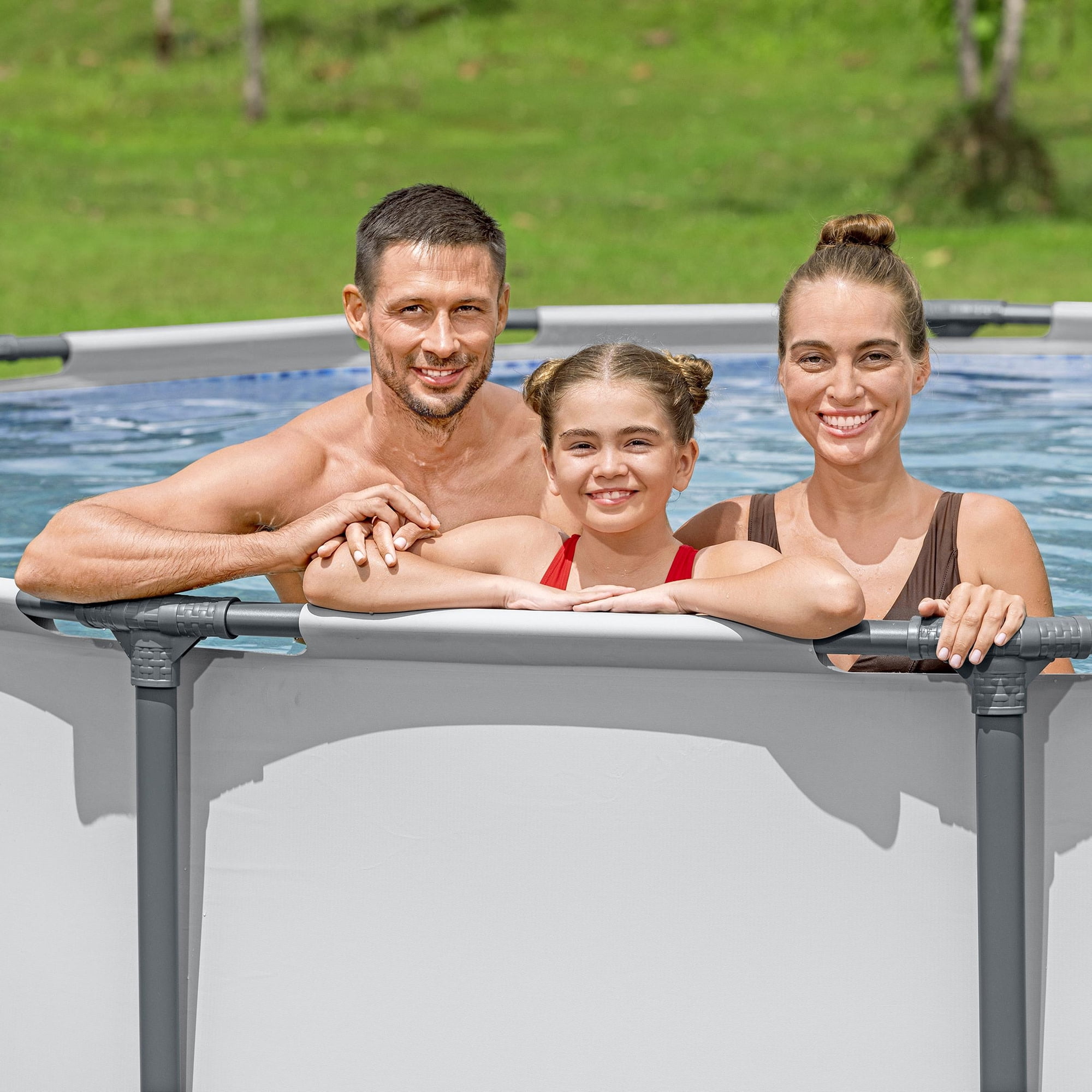 Bestway: Steel Pro MAX - 14' x 42", Grey -Round Above Ground Swimming Pool Set, ClickConnect Frame, Tritech, Filter Pump-Ladder-Cover, 3440 Gal Water