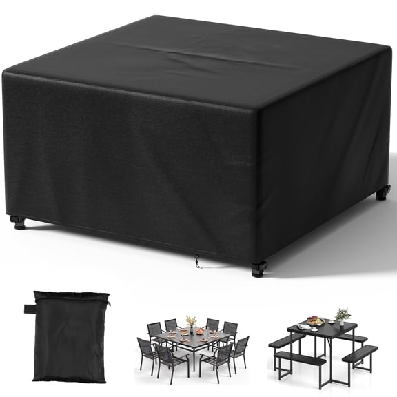 Agricasst Square Patio Furniture Cover, Waterproof Outdoor Furniture Covers with 4 Adjustable Buckles & 2 Drawstring, UV Resistant, Windproof Patio Table Cover, Chair Cover for Garden, 128x128x28Inch