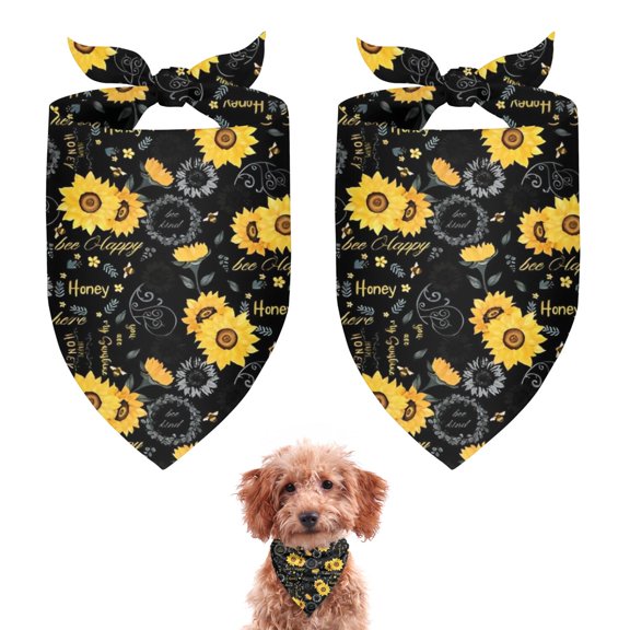 Dog Bandana 2 Pack,Black Sunflower Word Pattern Bandanas for Dogs,Cat Bandana,Small/ Large Dog Bandana 2 Size,Dog Bandanas