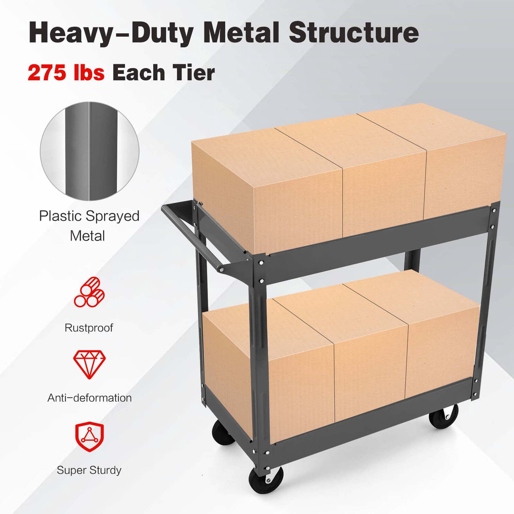 Costway 2-Tier Utility Cart Metal Service Cart Rolling Tool Storage Organizer with Handle Black