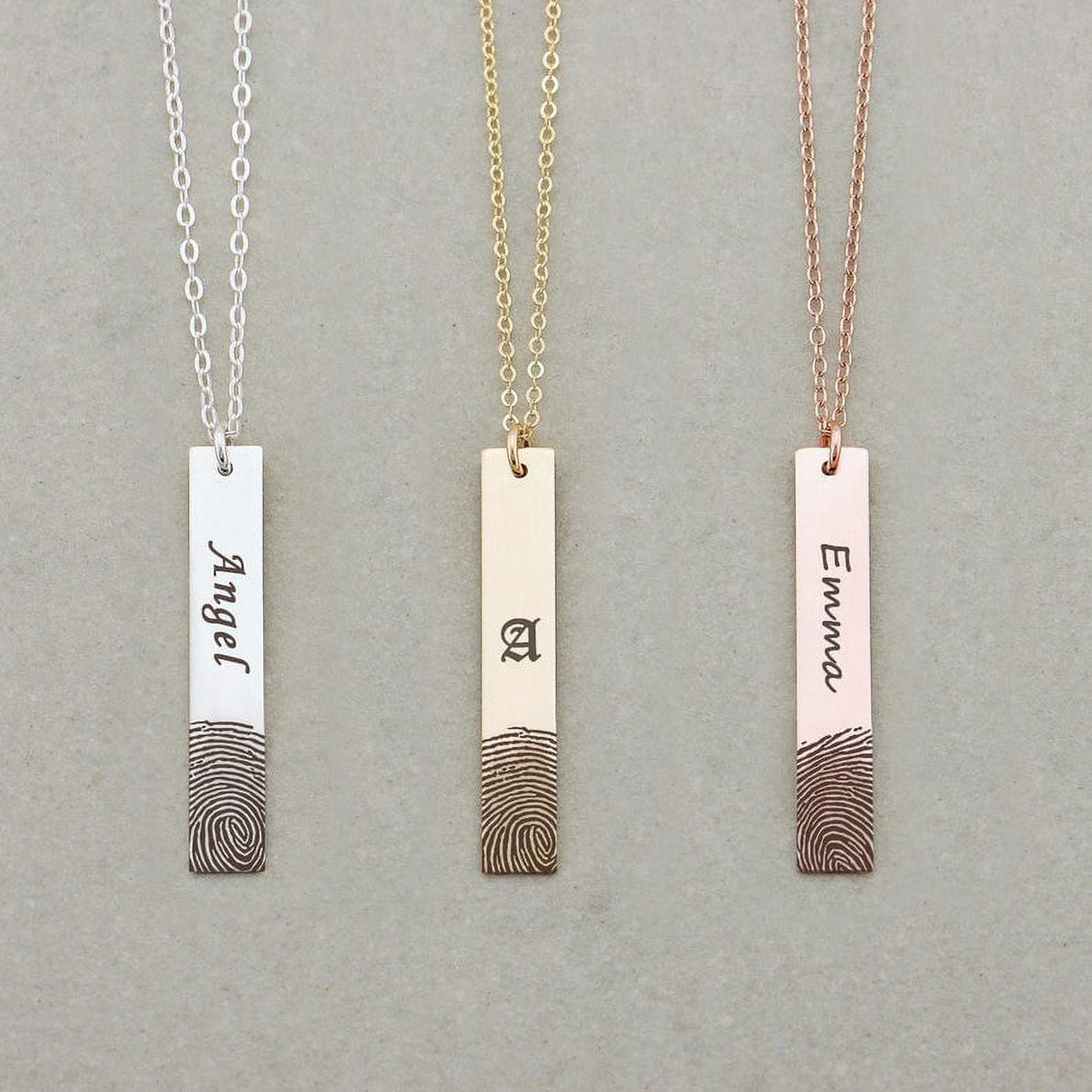 Personalized Engravable Actual Loved One Fingerprint Bar Name Necklace Keepsake Pendant Memorial Jewelry with Gift Box [Rose Gold]