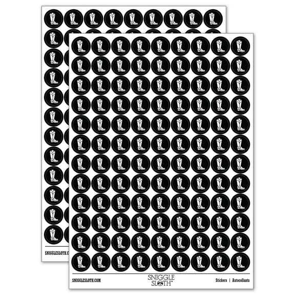 Cowboy Boot Western 200  Round Stickers - Black - Gloss Finish - 0.50" Size