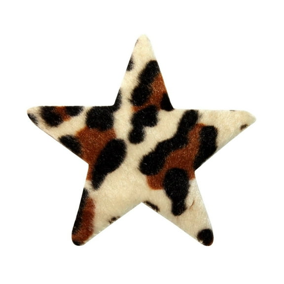 ID 9063 Fuzzy Leopard Print Star Patch Craft Shape Symbol Felt Iron On Applique