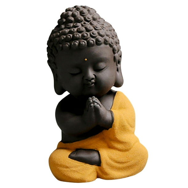 Escultura decorativa de Tathagata de cerámica de Buda pequeño, adorable regalo oriental hecho a mano Amarillo