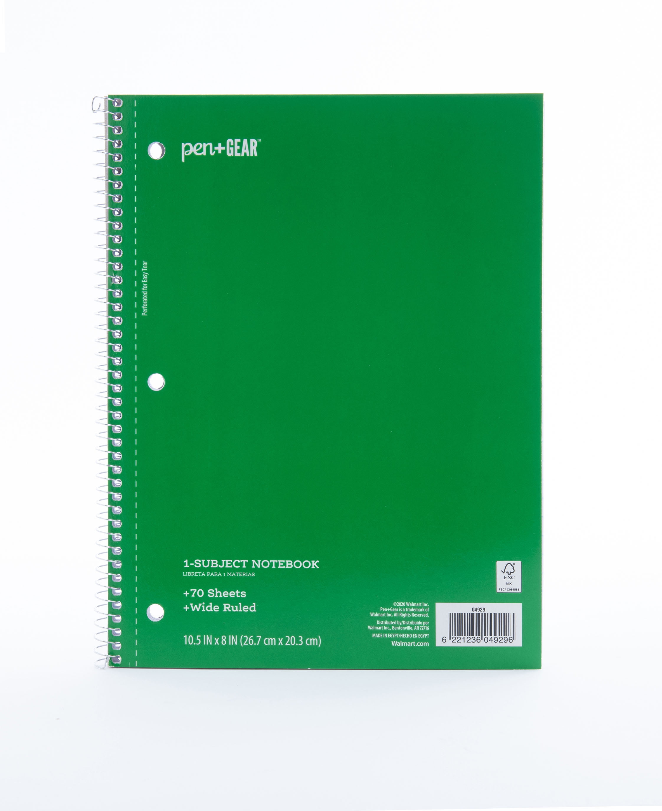 Pen + Gear 1Subject Notebook, Wide Ruled, Green, 70