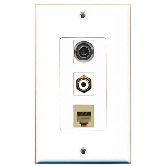 RiteAV - 1 Port RCA White and 1 Port Phone RJ11 RJ12 Beige and 1 Port 3.5mm Decorative Wall Plate Decorative
