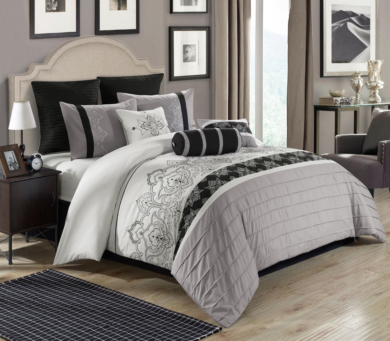 13 Piece Temsia Gray White Black Bed In A Bag Set Walmart Com