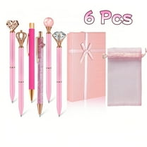 WuPing 6 Pcs Pink Pens, Metal Crystal Diamond Pen with Black Ink, Pens for Journaling, Office Supplies Fancy Pens for Women