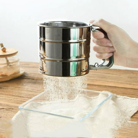 

Baking Stainless Steel Shaker Sieve Cup Mesh Crank Flour Sifter with Measuring Scale Mark for Flour Icing Sugar