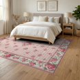 thumbnail image 3 of ODIKA 6'x9' Washable Area Rug Non-Slip, Chair-Friendly, Pink Bedside Vintage Botanical Trellis Delicate Motifs Tug Throw for Dining Room, Under Table, Office Décor, 3 of 7