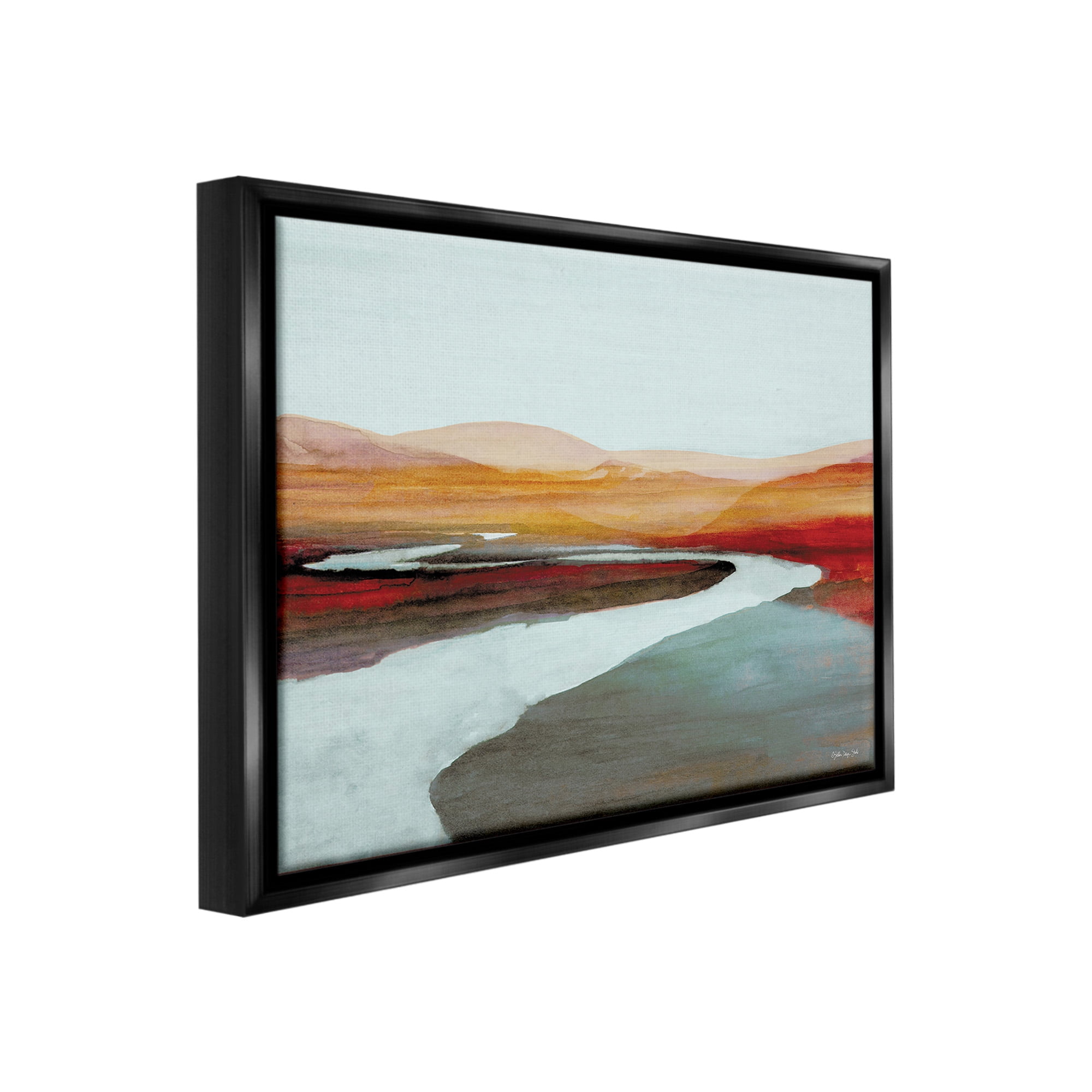 Stupell Industries Flowing River Landscape Landscape Painting Black Floater Framed Canvas Art Print Wall Art, 31 x 25
