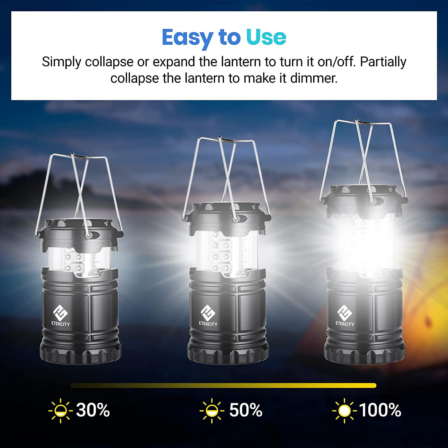 Etekcity 4 Pack Portable LED Camping Lantern with 12 AA Batteries