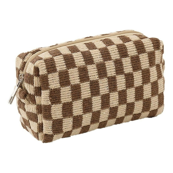 KeirineCC Makeup Bag Pouch Checkered Cosmetic Bag, Travel Toiletry Bag Organizer Cute Makeup Brushes Storage Bag for Women