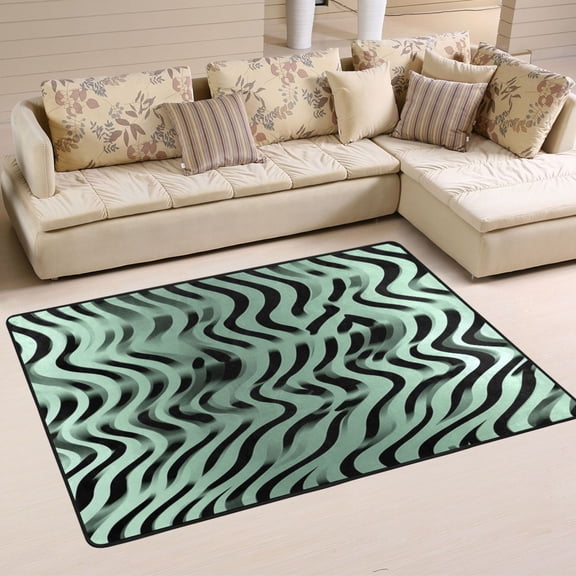 Wavy Black and Green Pattern Soft Polyester Area Rug 36''x24'', Non Slip, Memory Foam, Water Absorbent