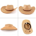 thumbnail image 4 of EINSKEY Straw Cowboy Hat with Fringe Shapeable Brim, Beach Cowgirl Hat with Chin Strap, Khaki, 4 of 7
