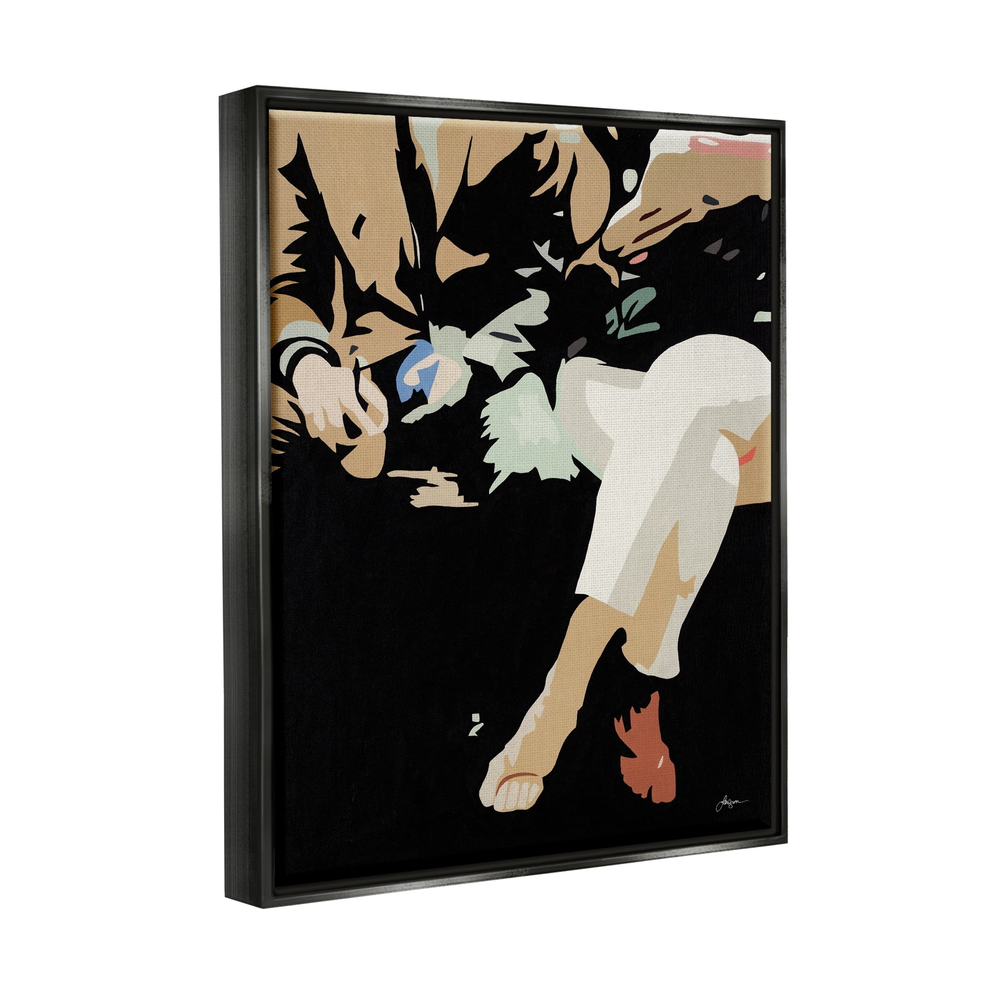 Stupell Industries Upscale Fashion Couple Sitting Stark Pop Style Graphic Art Luster Gray Floating Framed Canvas Print Wall Art, Design by Beth Ann Lawson