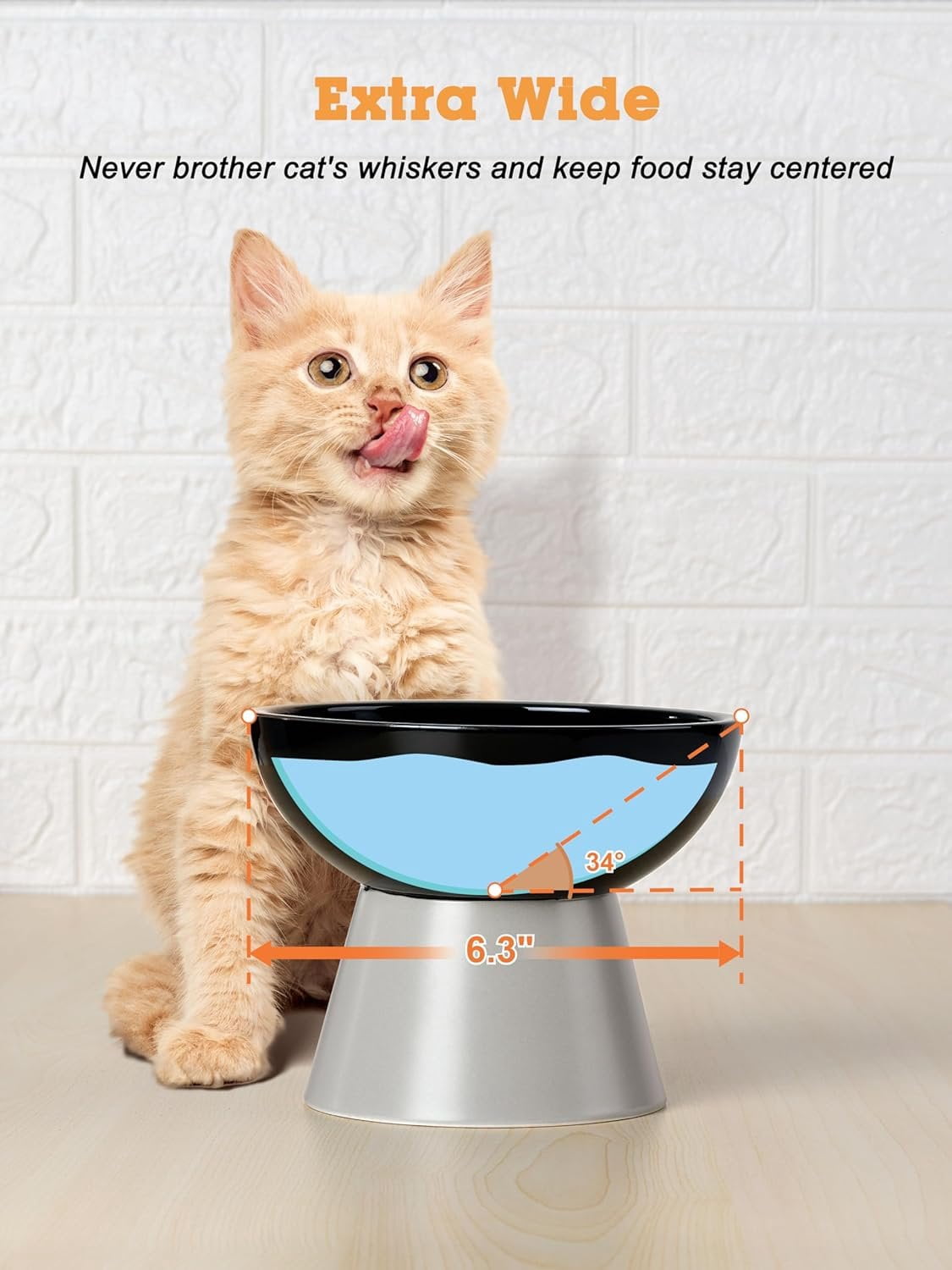 Elevated   and Water Bowls Set, Extra Wide and Raised Ceramic Feeder, Anti-Vomit -Free  Feeding Bowl for Kittens Adult Small Dogs(Black, 2 Pack)