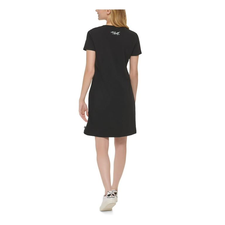 限定! KARL LAGERFELD PARIS グラフィックプリント ワンピース KARL LAGERFELD PARIS Womens Black Sequined Pullover Logo