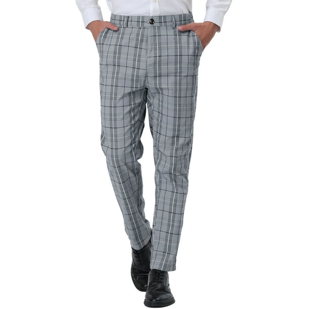 Plaid&Plain Men's Slim Fit Dress Pants Stretch Dress Pants 8101H-Grey 27X28  at  Men's Clothing store